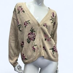 Vintage Floral Embroidered Cardigan, Spring knit, Grandmacore, Oversized swater
